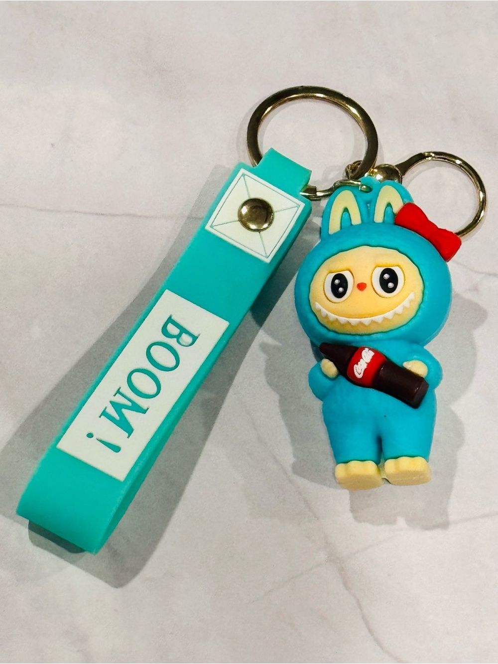 3/$30 Blue Cute Bunny Monster Keychain with 'Boom' Strap Accessory